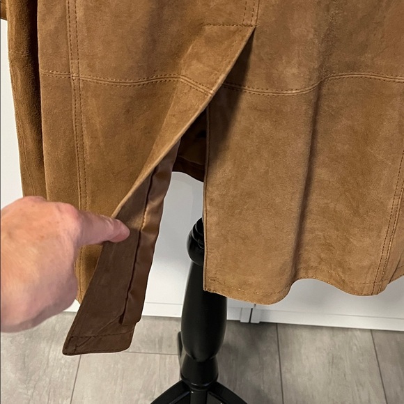 SUEDE Michael Kors Dark Tan Brown Trench Coat Belted Fully Lined, Size M - Picture 10 of 15
